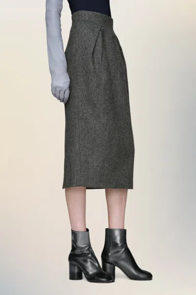 Maison Margiela Herringbone Wool-tweed Midi Skirt In Gray