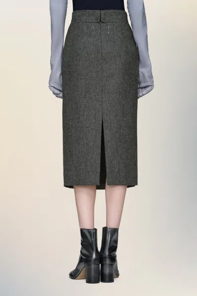 Maison Margiela Herringbone Wool-tweed Midi Skirt In Gray
