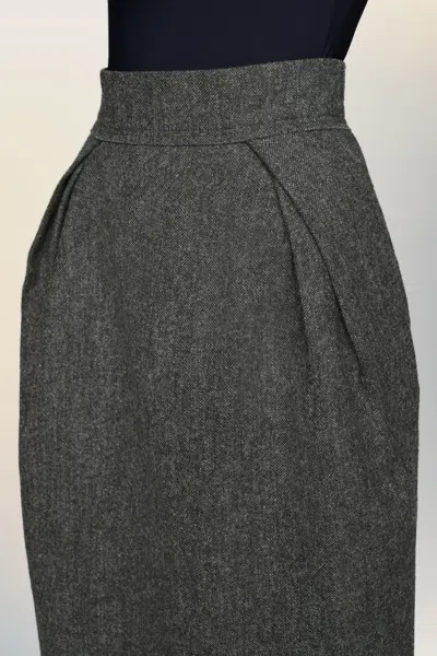 Maison Margiela Herringbone Wool-tweed Midi Skirt In Gray