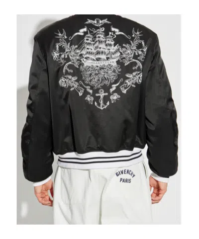 Alexander Mcqueen Rose Embroidery Satin Bomber Jacket In Black