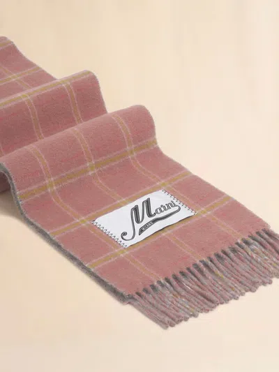 Marni Pink Wool-blend Scarf With Checked Pattern In Pink