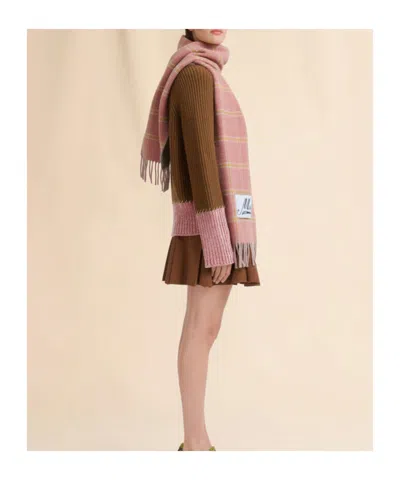 Marni Pink Wool-blend Scarf With Checked Pattern In Pink