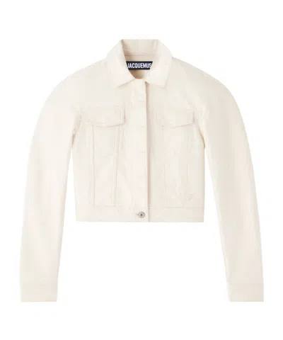 Jacquemus Cropped Denim Jacket Flap Pockets In Neutral