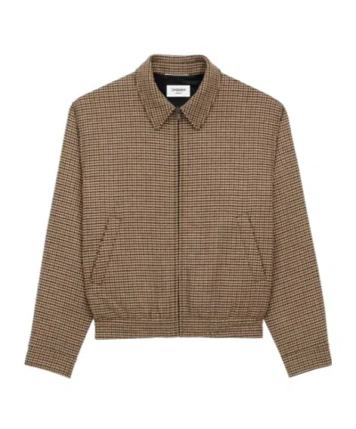 Saint Laurent Padded Jacket In Puppytooth In Brown
