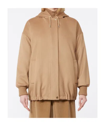 Max Mara Wool Drap Sweatshirt Coats Beige In Brown