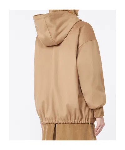 Max Mara Wool Drap Sweatshirt Coats Beige In Brown