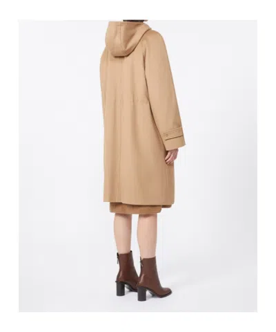 Max Mara Long Wool Broadcloth Parka In Brown