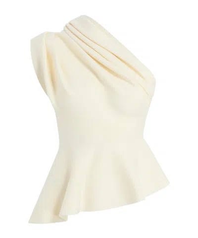 Khaite Aimee Asymmetric One-shoulder Wool-blend Peplum Top In White