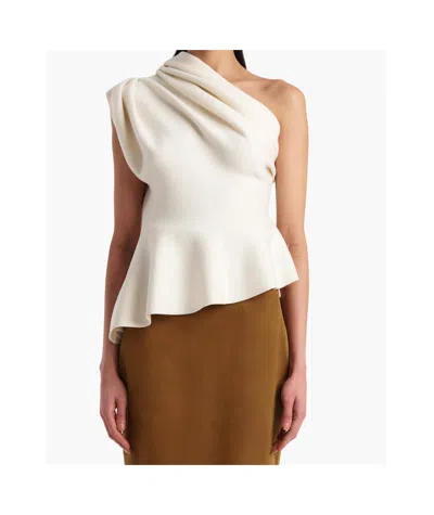 Khaite Aimee Asymmetric One-shoulder Wool-blend Peplum Top In White