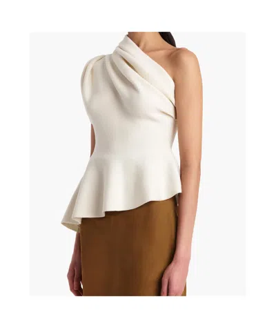 Khaite Aimee Asymmetric One-shoulder Wool-blend Peplum Top In White