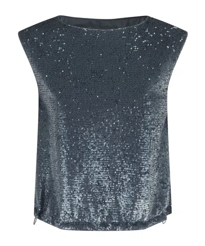 Herno Sleeveless Top With All-over Sequin Fabric In Blue