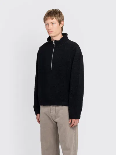 Mfpen Common Half Zip Sweater Black Fuzzy Recycled Fleece In Black