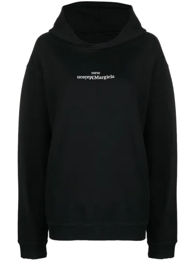 Maison Margiela Minimalist Black Hoodie With Upside-down Logo In Black