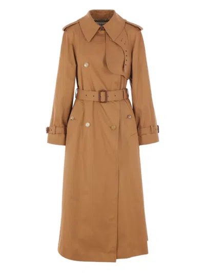 Chloé Long Water-repellent Beige Trench Coat In Cotton Gabardine In Brown