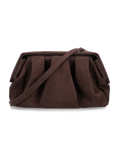 Themoirè Eco Suede Pleated Clutch Bag In Brown