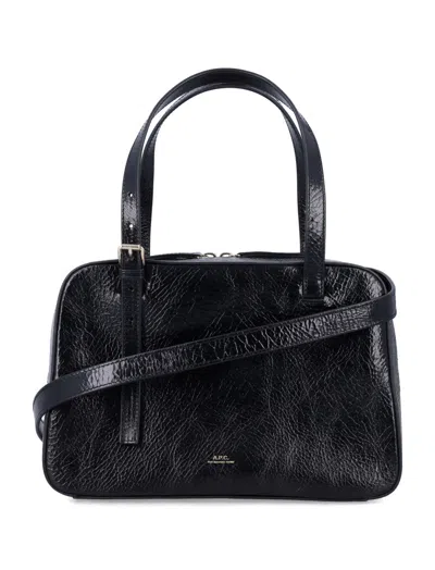 Apc Virginie Black Shoulder Bag With Removable Shoulder Strap And Front Logo In Leather Woman In Black