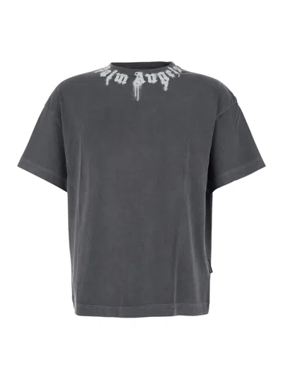 Palm Angels Neck Logo Regular T-shirt In Gray