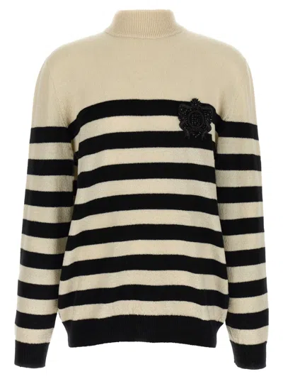 Balmain Striped Sweater With Ribbed Cuffs And Hem In Brown