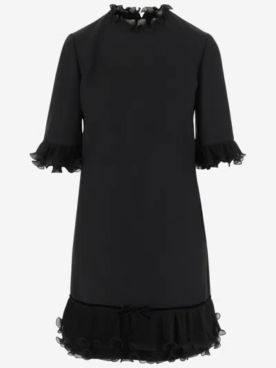 Valentino Garavani Ruffle Trim Crepe Couture Minidress In Black