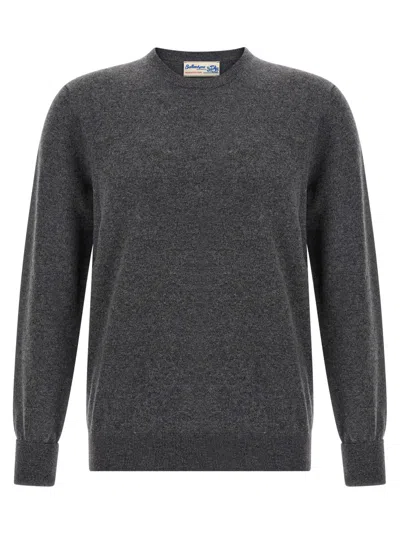 Ballantyne Ribbed Hem Cashmere Sweater With Long Cuffed Sleeves In Gray