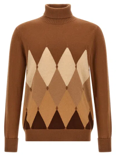 Ballantyne Argyle-pattern Turtleneck Sweater In Brown
