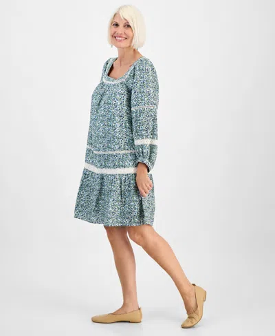 Style & Co Petite Floral Vines Romantic Lace Dress, Macy's Exclusive In Blue