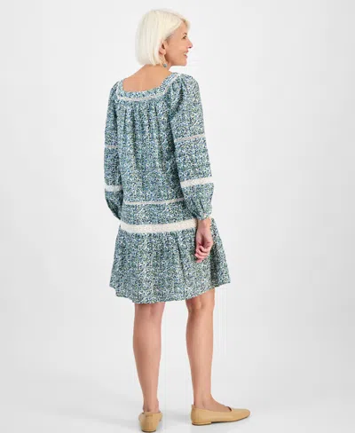 Style & Co Petite Floral Vines Romantic Lace Dress, Macy's Exclusive In Blue