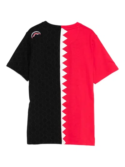 Sprayground Kid Shark-tooth Panelled T-shirt In Red