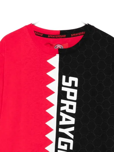 Sprayground Kid Shark-tooth Panelled T-shirt In Red