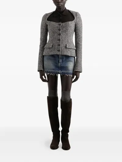 Dolce & Gabbana Herringbone-pattern Jacket In Gray