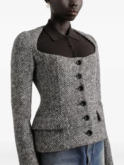 Dolce & Gabbana Herringbone-pattern Jacket In Gray