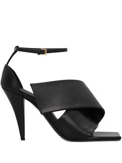 Givenchy Sliced Square Heeled Sandals In Leather In Black