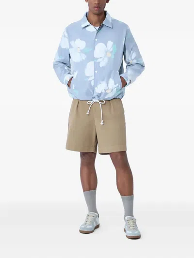 Noah Floral-print Snap-button Overshirt In Blue