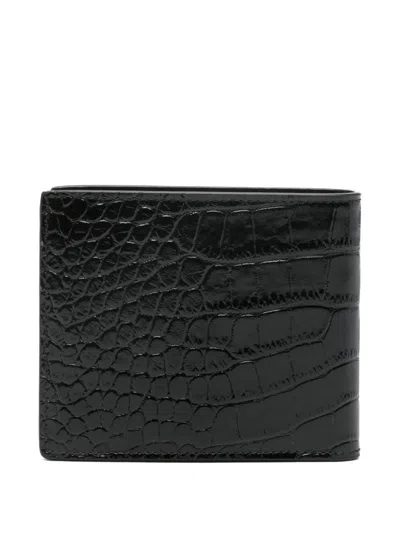 Tom Ford Crocodile Print Leather Wallet In Black
