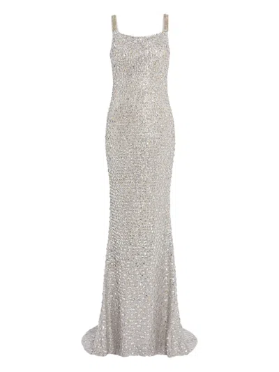 Jenny Packham Lotus Sequin-embellished Open-back Maxi Dress In Gray
