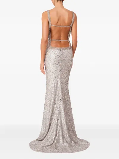Jenny Packham Lotus Sequin-embellished Open-back Maxi Dress In Gray