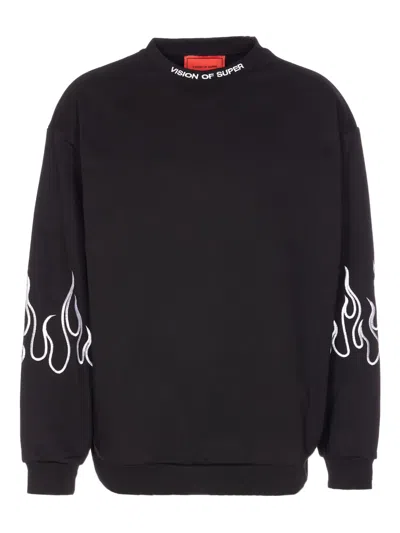 Vision Of Super Logo And Flames Print Sweatshirt In Black