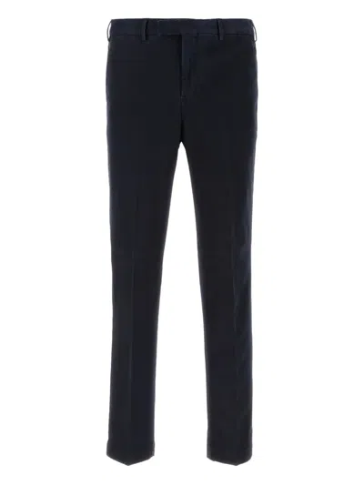 Pt Torino Stretch Cotton Trousers With Pockets And Loops In Blue