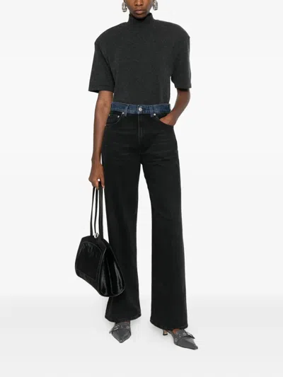 对比裤腰牛仔裤