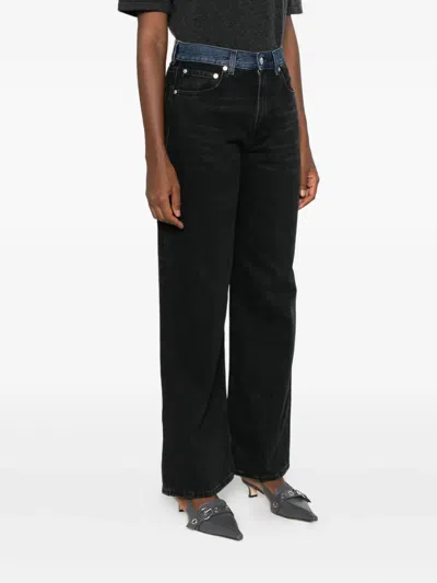 对比裤腰牛仔裤