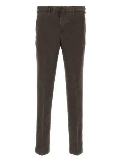 Pt Torino Stretch Cotton Trousers With Pockets And Loops In Brown