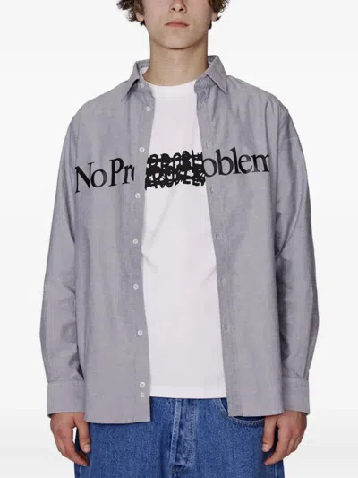 Aries Slogan-print Shirt In Gray