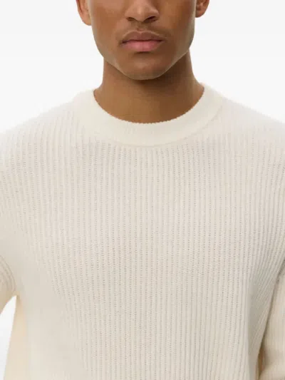 Les Deux Eddie Wool Rib Crew Neck Knit Sweater In White