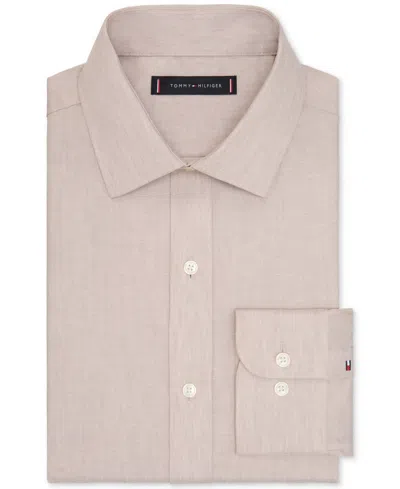 Tommy Hilfiger Mens Regular Fit Linen Dress Shirt In Brown