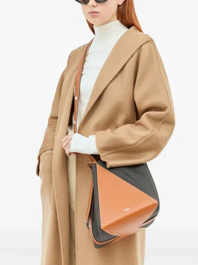 Max Mara Logo-detail Leather Triangular Shoulder Bag In Brown