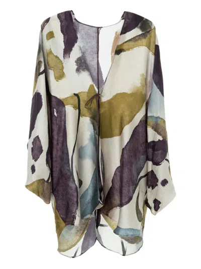 Yangkehan Abstract-print Silk Cardigan In Multi