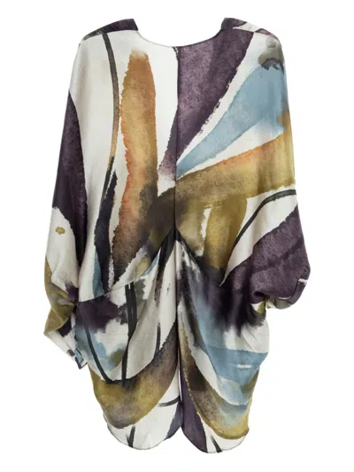 Yangkehan Abstract-print Silk Cardigan In Multi