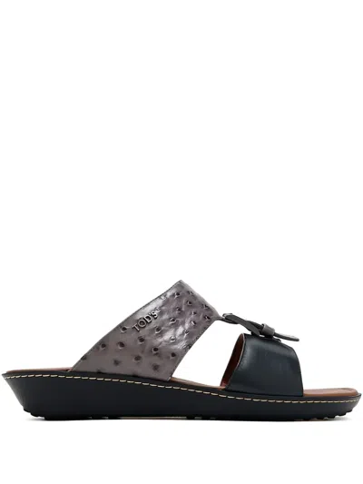 鸵鸟皮效果皮质凉鞋