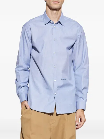 Dsquared2 Logo-embroidered Cotton Shirt In Blue