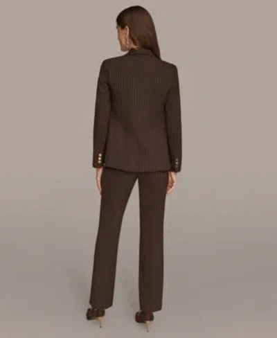 Donna Karan Womens Pinstripe One Button Blazer Mid Rise Straight Fit Pinstripe Pant In Brown